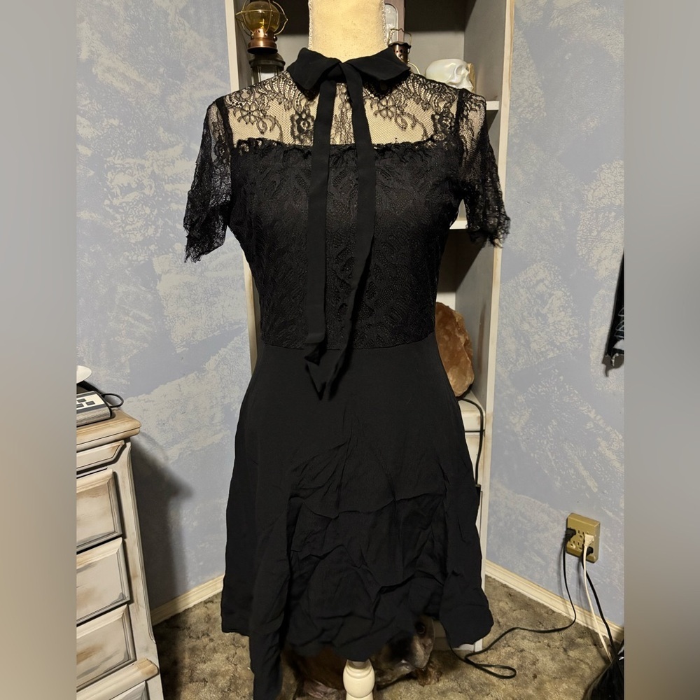 Twik Black Lace Mini Dress #lace #bow #preppy #goth - Picture 2 of 12